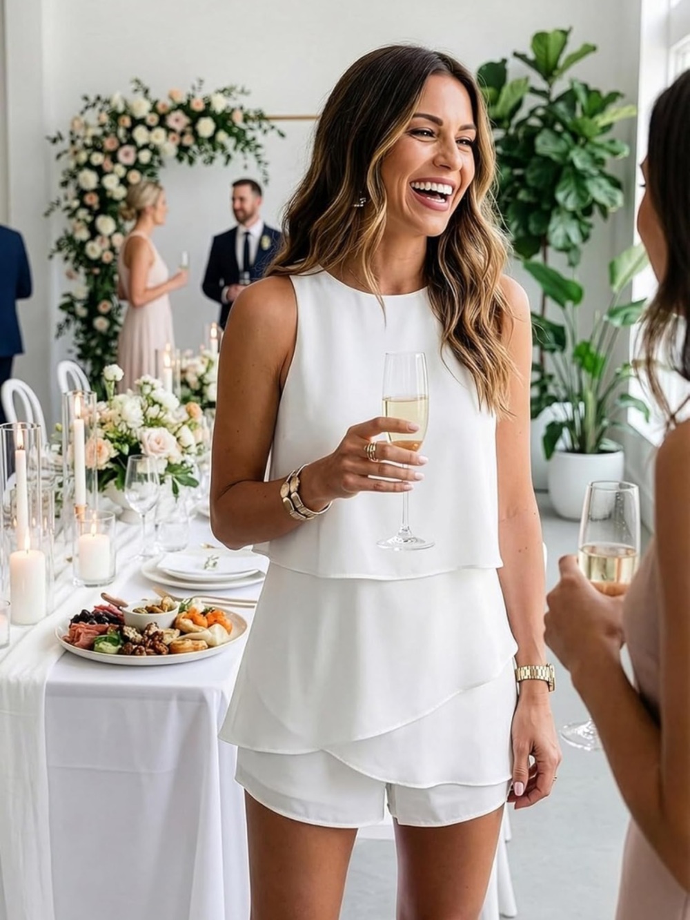 Layered White Sleeveless Skort Romper - Picture 4 of 5